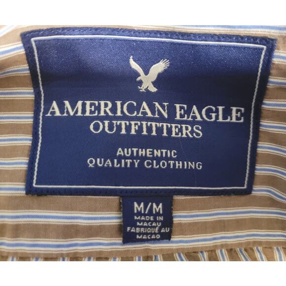 American Eagle Men's Striped Button Down Shirt Sz Medium Cotton Logo Collegiate - Picture 6 of 9